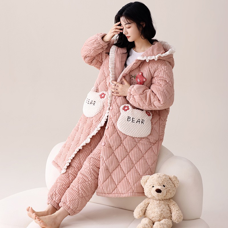 新しい冬の寝衣の女性は綿を挟んだ秋冬のサンゴのパジャマ恐竜のかわいい家庭服を厚くした 新しい冬の寝衣の女性は綿を挟んだ秋冬のサンゴのパジャマ恐竜のかわいい家庭服を厚くした