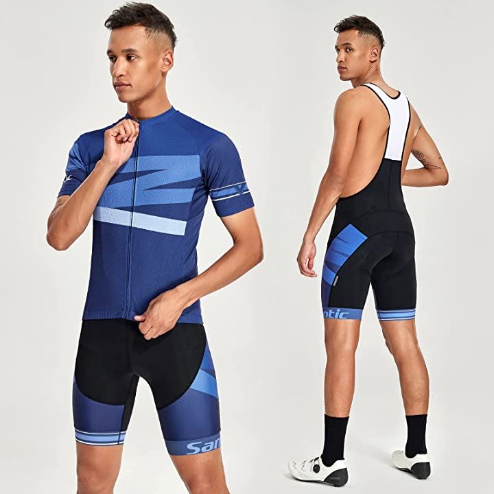 メンズ サイクルジャージ 上下セット 半袖 サイクルウェア サイクリング ジャージセット ビグパンツ 自転車ウェア 4Dパッド ロードバイク 夏 吸汗速乾 通気 弾力(ブルー, L) メンズ サイクルジャージ 上下セット 半袖 サイクルウェア サイクリング ジャージセット ビグパンツ 自転車ウェア 4Dパッド ロードバイク 夏 吸汗速乾 通気 弾力(ブルー, L)
