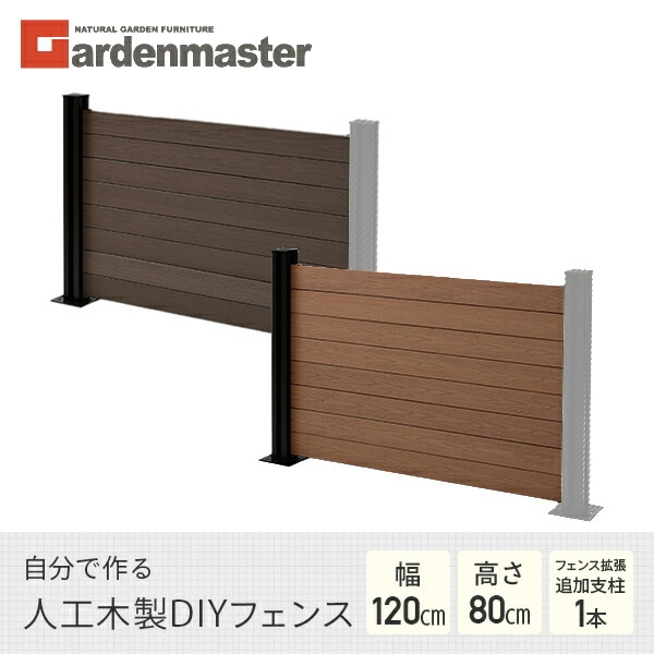 フェンス 目隠し 人工木 クローズ (幅120cm 高さ80cm) フェンス拡張セット アルミ支柱追加用 1本 KMFS-801+WPC1X4-11BR*8 ブラウン/ナチュラル