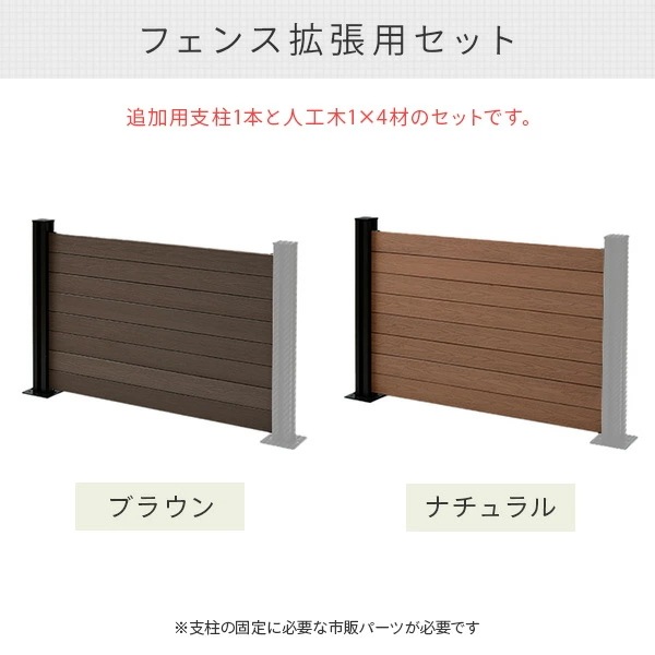 フェンス 目隠し 人工木 クローズ (幅120cm 高さ80cm) フェンス拡張セット アルミ支柱追加用 1本 KMFS-801+WPC1X4-11BR*8 ブラウン/ナチュラル