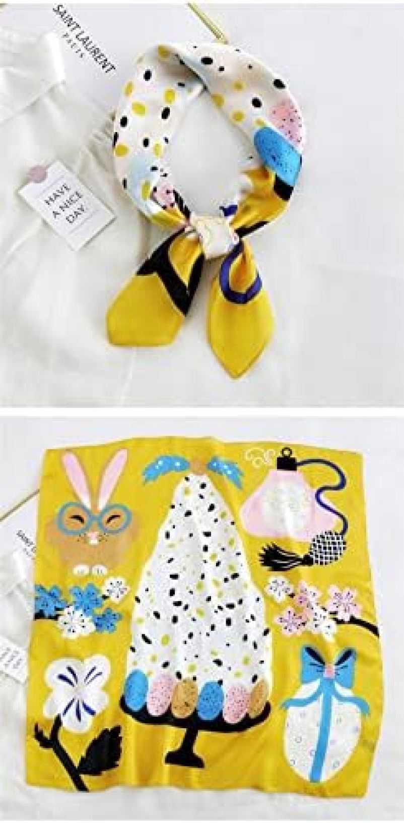 【20%OFFクーポン~】多機能ポリエステルスカーフ女性のための漫画のパターンヒジャブかわいいサテンの小さな正方形のラップヘッドスカーフ スカーフ (Color : Yellow Size : 7 【20%OFFクーポン~】多機能ポリエステルスカーフ女性のための漫画のパターンヒジャブかわいいサテンの小さな正方形のラップヘッドスカーフ スカーフ (Color : Yellow Size : 7