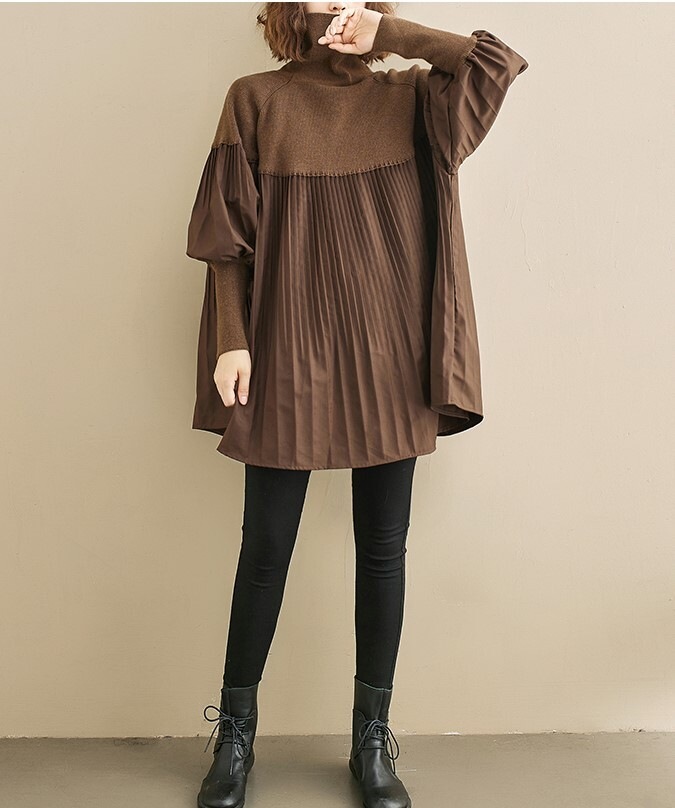 レディースニット ボンドタートル 長袖 プリーツ 秋冬物 チュニック アクリル プリーツチュニック レディースニット ボンドタートル 長袖 プリーツ 秋冬物 チュニック アクリル プリーツチュニック
