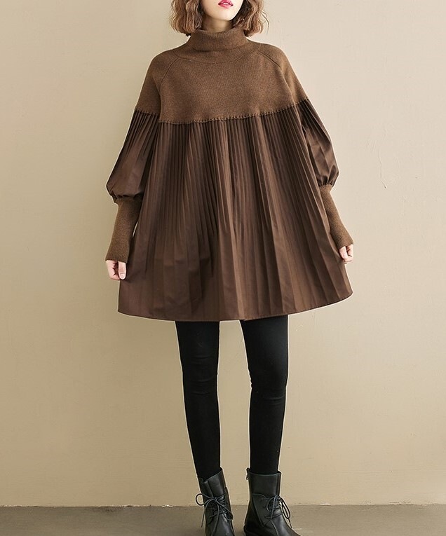 レディースニット ボンドタートル 長袖 プリーツ 秋冬物 チュニック アクリル プリーツチュニック レディースニット ボンドタートル 長袖 プリーツ 秋冬物 チュニック アクリル プリーツチュニック