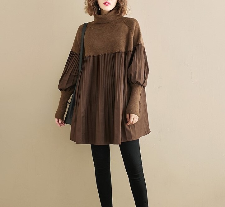 レディースニット ボンドタートル 長袖 プリーツ 秋冬物 チュニック アクリル プリーツチュニック レディースニット ボンドタートル 長袖 プリーツ 秋冬物 チュニック アクリル プリーツチュニック