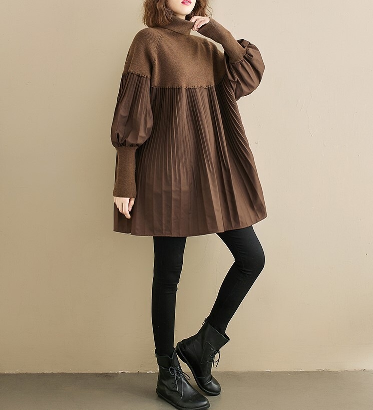 レディースニット ボンドタートル 長袖 プリーツ 秋冬物 チュニック アクリル プリーツチュニック レディースニット ボンドタートル 長袖 プリーツ 秋冬物 チュニック アクリル プリーツチュニック