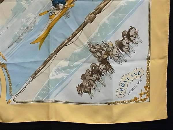 スカーフ カレ90 GRONLAND グリーンランド エスキモー 犬ぞり - ベージュ系 マルチカラー シルク100% レディース【本物保証】_4