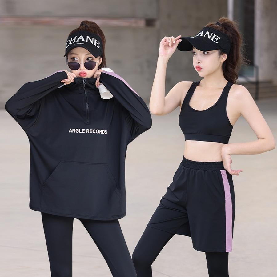 トップス 【4点セット】春夏 運動ズボン 長袖 セットアップ レディース 速乾 レギンス ヨガウェア上下セット タンクトップ ジャージ ショーツ ヨガパンツ ホット トップス 【4点セット】春夏 運動ズボン 長袖 セットアップ レディース 速乾 レギンス ヨガウェア上下セット タンクトップ ジャージ ショーツ ヨガパンツ ホット