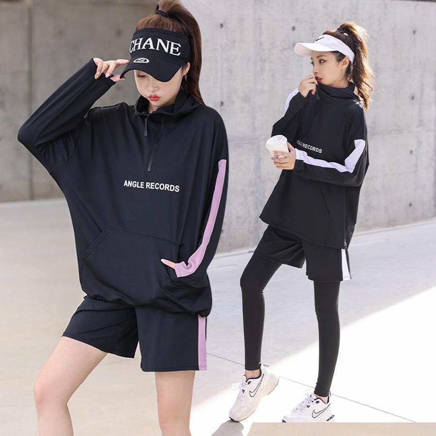 トップス 【4点セット】春夏 運動ズボン 長袖 セットアップ レディース 速乾 レギンス ヨガウェア上下セット タンクトップ ジャージ ショーツ ヨガパンツ ホット トップス 【4点セット】春夏 運動ズボン 長袖 セットアップ レディース 速乾 レギンス ヨガウェア上下セット タンクトップ ジャージ ショーツ ヨガパンツ ホット