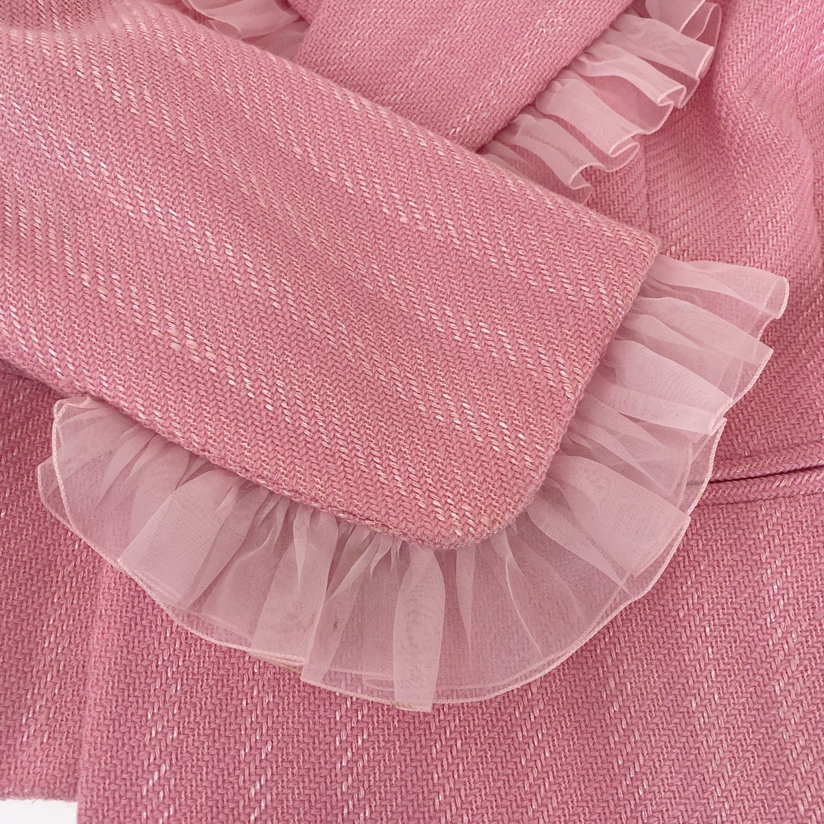 美品 ヴィンテージ フリル ピンク ウール フリル ジャケット レディース 501589