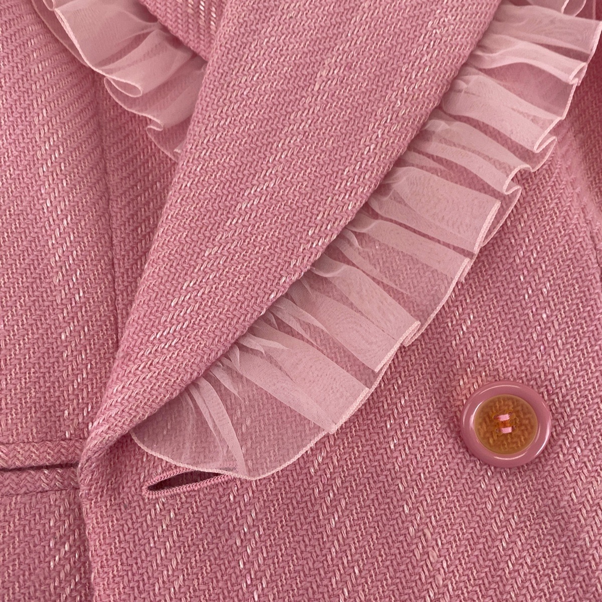 美品 ヴィンテージ フリル ピンク ウール フリル ジャケット レディース 501589