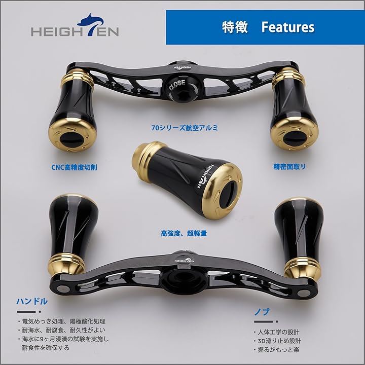 88mm リール ハンドル 19mm ノブ搭載 シマノ SHIMANO ダイワ DAIWA アブ Abu 通用 ベイトリール Arch Pillar Series( ブラック＆ゴールド)