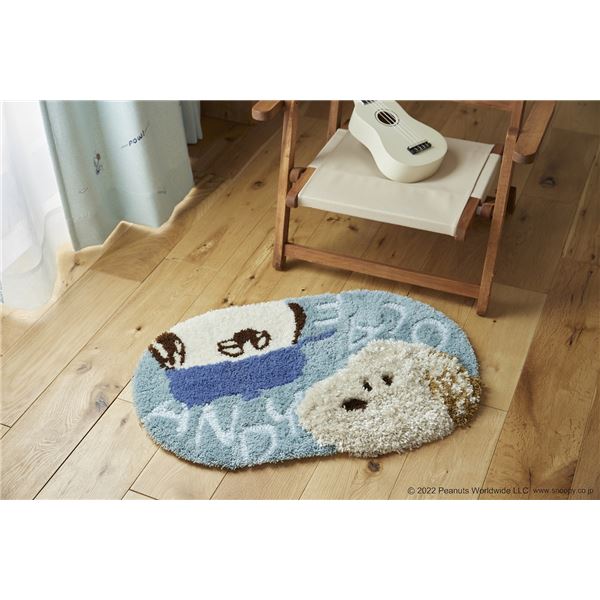 ラグ マット 絨毯 約幅45×丈70cm アンディ＆オラフ ブルー 日本製 PEANUTS マット スミノエ リビング インテリア家具