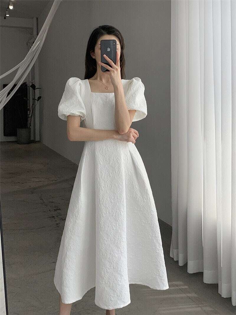 【送料無料】レディース スクエアネック パフスリーブ ロングワンピース Aライン ブラック 【送料無料】レディース スクエアネック パフスリーブ ロングワンピース Aライン ブラック