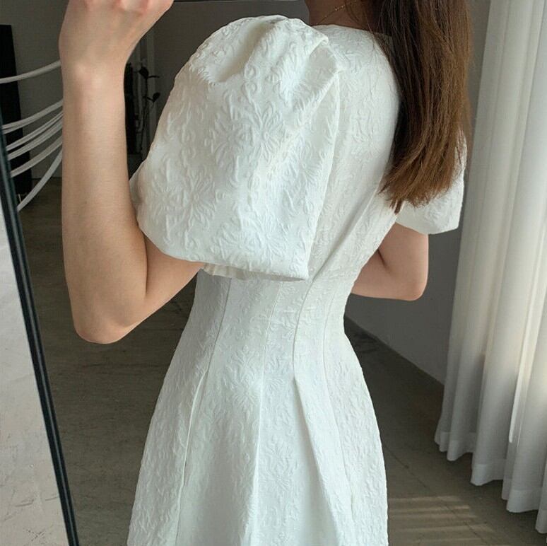 【送料無料】レディース スクエアネック パフスリーブ ロングワンピース Aライン ブラック 【送料無料】レディース スクエアネック パフスリーブ ロングワンピース Aライン ブラック