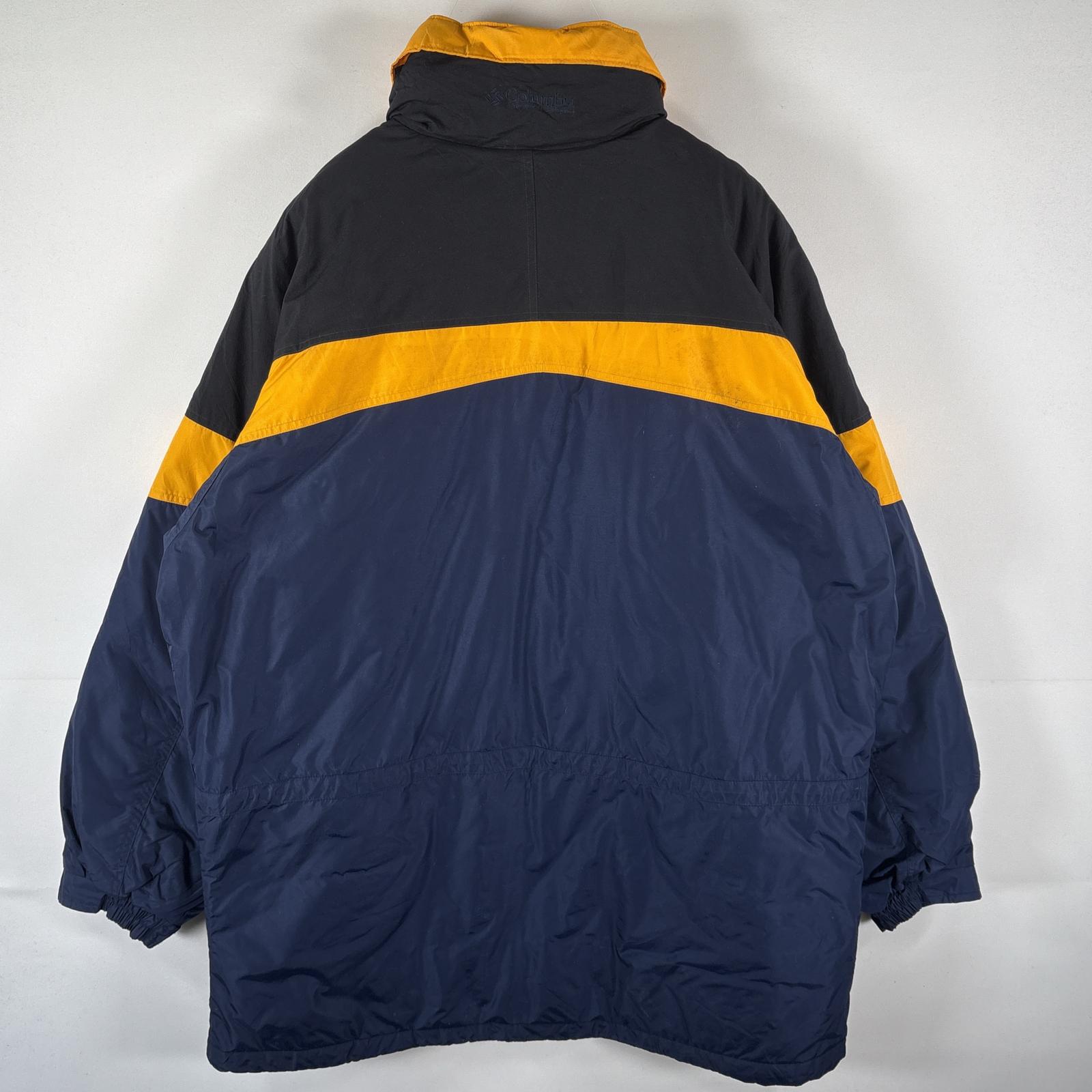 古着 マウンテンジャケット 中綿 パーカー ワンポイントロゴ 大きいサイズ アウトドア XL ネイビー メンズ