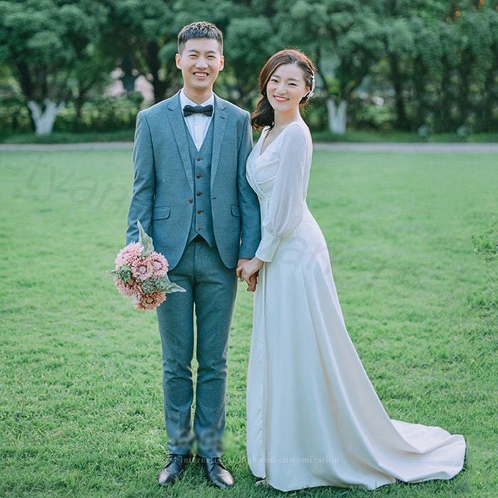 ウエディングドレス 新作海外挙式 二次会 袖あり 長袖 白 花嫁 エンパイア シンプル 格安 披露宴 前撮り aライン 旅行撮影 新婦 ビーチ ロングドレス