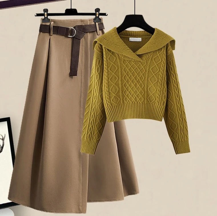 韓国ワンピース 二点セットトップス+ワンピース ニット オールインワン セットアップ 着痩せ ニット セットアップ 韓国ワンピース 二点セットトップス+ワンピース ニット オールインワン セットアップ 着痩せ ニット セットアップ