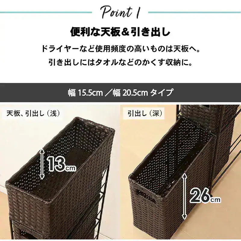 4段ランドリーラック 幅60cm すきま収納 スペパ 水濡れOK 完成品 ラタン調