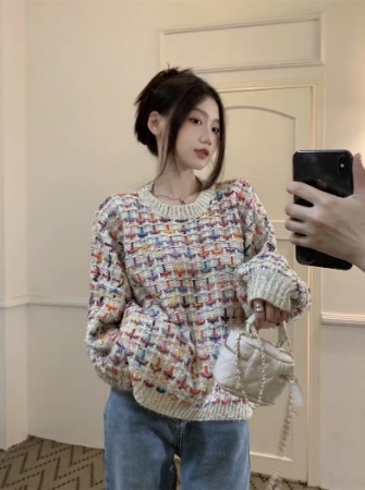 トップス セーター プルオーバー 袖あり 長袖 Uネック ラウンドネック ニット 快適 着心地 かわいい 大人可愛い シンプル カジュアル 大人 おしゃれ お洒落 レトロ 大人女子 こなれ感 ラフ