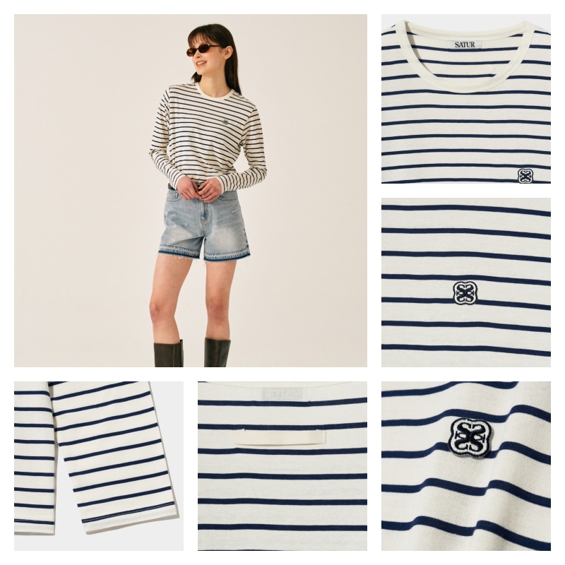 ★送料・関税込★SATUR★All Day Cotton Stripe Long Sleeve★ SATUR】 (W) ALL DAY COTTON STRIPE LONG SLEEVE : RESORT CREAM