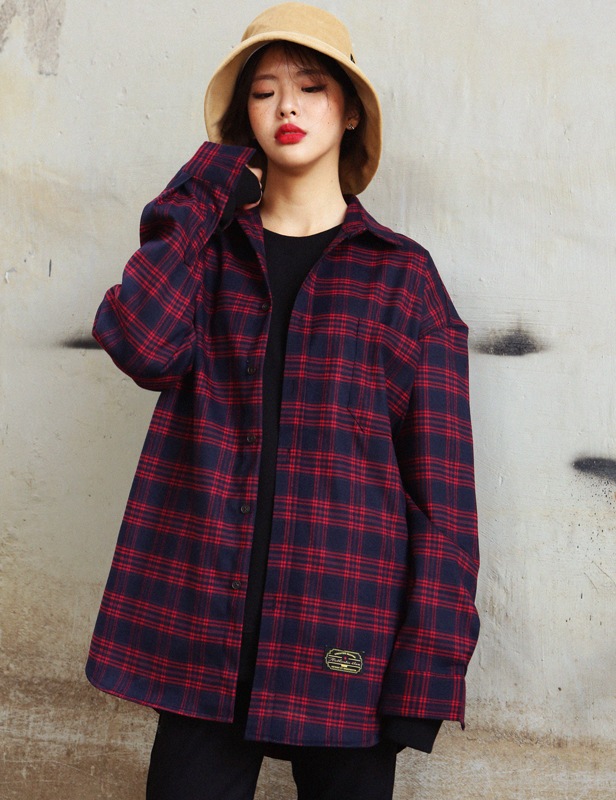 送料無料 ユニーセックスTWOTONE MULTI カジュアルシャツ[RED]