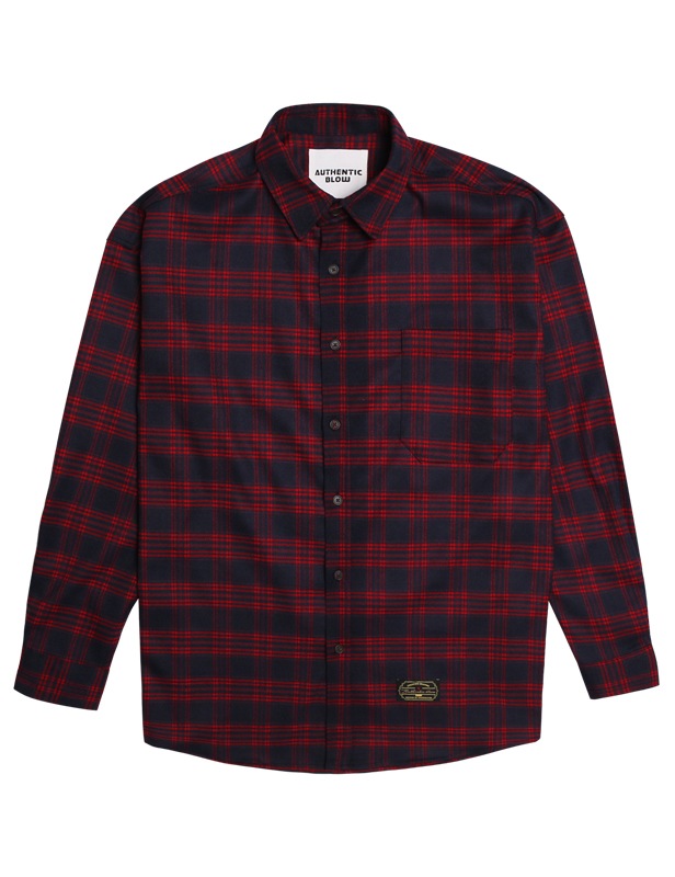 送料無料 ユニーセックスTWOTONE MULTI カジュアルシャツ[RED]