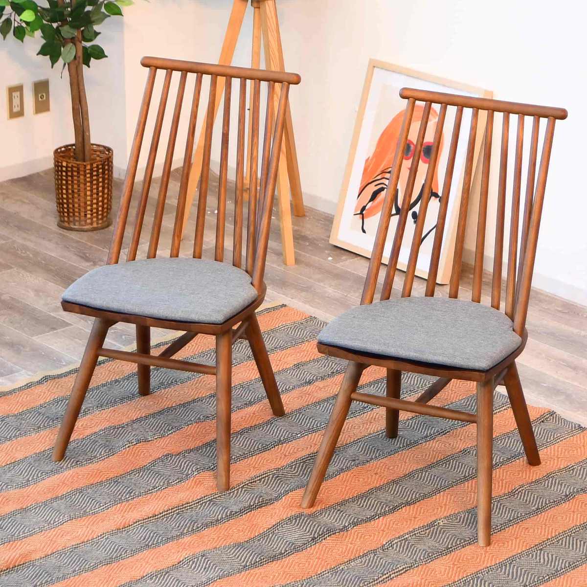 ダイニングチェア 同色2脚セット 座面高43cm バローネ ウィンザーチェア 椅子 チェア 食卓 無垢材 天然木 北欧風 英国風 木目 クッション 完成品