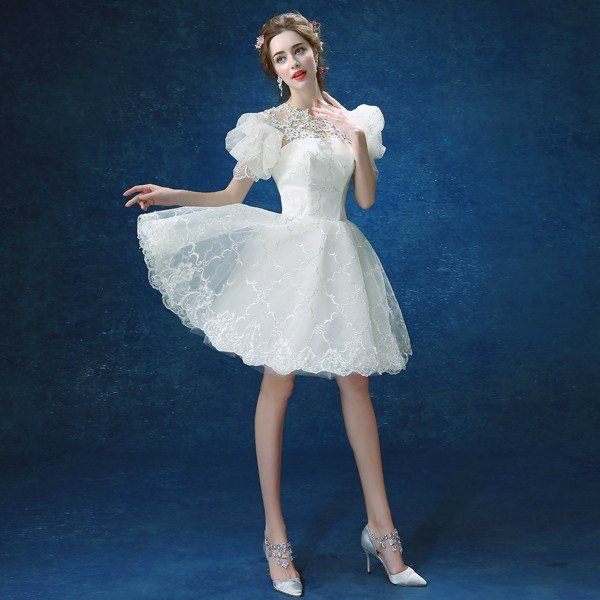 Qoo10] ミニドレス 白 二次会 ウェディングミニ