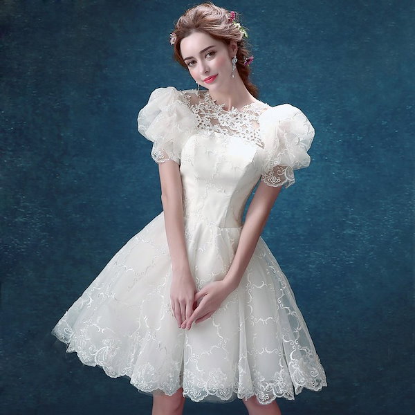 Qoo10] ミニドレス 白 二次会 ウェディングミニ