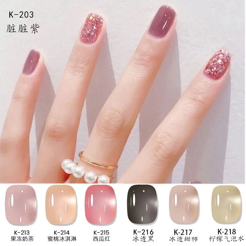 【1つ買うと12つ無料】アイス半透明6本セット フルセット ピーチヌードカラー23半透明マニキュア ネイルジェル光療法403498