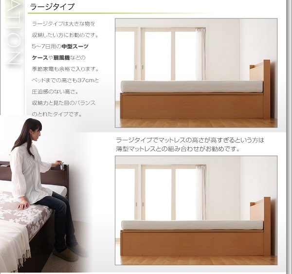 国産 跳ね上げ収納ベッド [Freeda]フリーダ [薄型プレミアムポケットコイルマットレス付き] 縦開き セミダブル 深さラージ [フレーム色]ダークブラウン