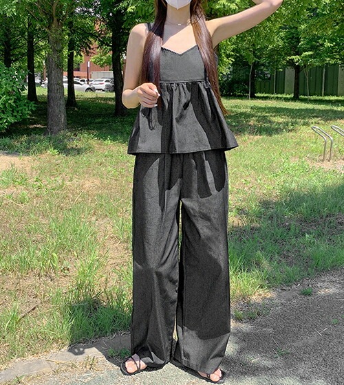 [メガ割りSALE]デニムフレアキャミソール&ワイドパンツSET・p667186