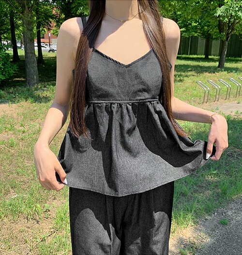 [メガ割りSALE]デニムフレアキャミソール&ワイドパンツSET・p667186