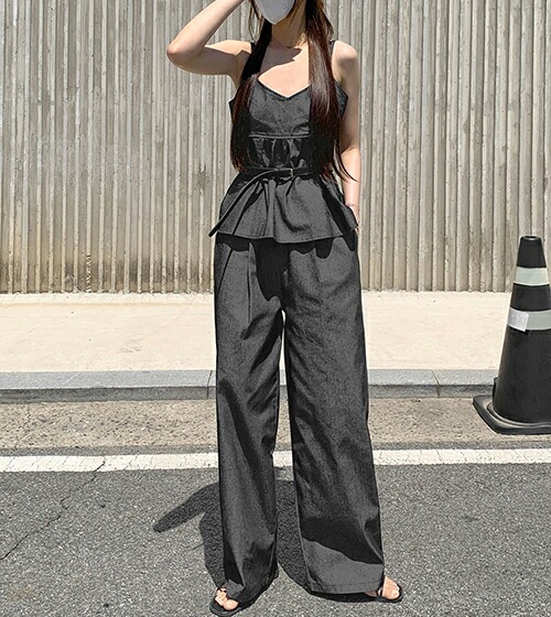 [メガ割りSALE]デニムフレアキャミソール&ワイドパンツSET・p667186