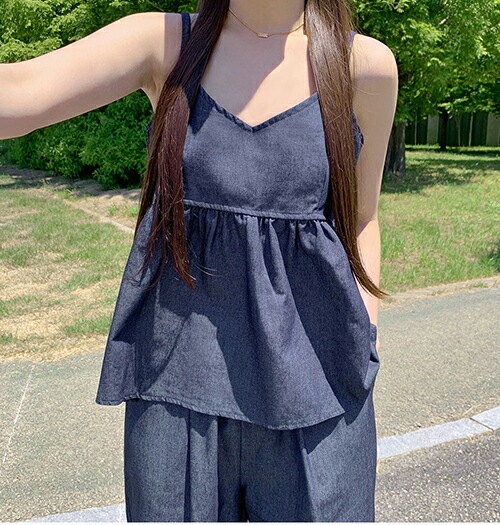 [メガ割りSALE]デニムフレアキャミソール&ワイドパンツSET・p667186