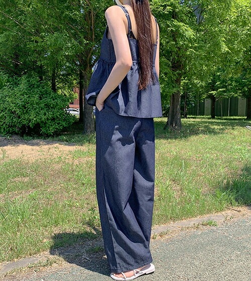 [メガ割りSALE]デニムフレアキャミソール&ワイドパンツSET・p667186
