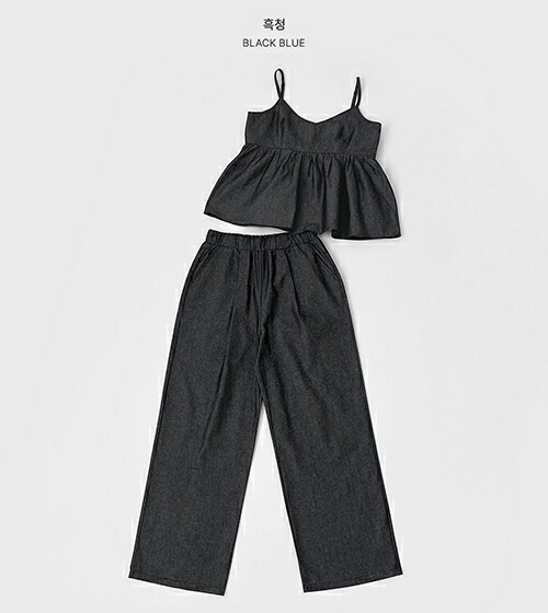 [メガ割りSALE]デニムフレアキャミソール&ワイドパンツSET・p667186