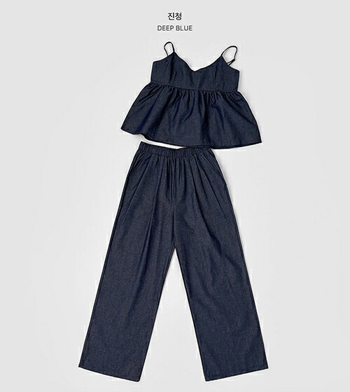 [メガ割りSALE]デニムフレアキャミソール&ワイドパンツSET・p667186