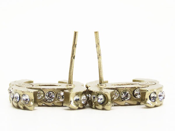 新品同様シャネルココマークストラスラインストーンピアスシャンパンゴールド 新品同様シャネルココマークストラスラインストーンピアスシャンパンゴールド