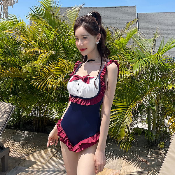 Qoo10] 黒メイド服 胸パッド入りロリータ水着 風