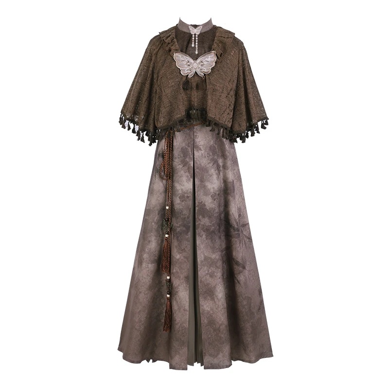 【フルセット】枯蝶影新韓国cos要素ワンピースカーディガンストールセット女性秋