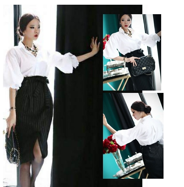 ２色 トップス シャツ ブラウス 夏 春 秋 かわいい きれいめ カジュアル レギュラー丈 半袖 五分袖 パフスリーブ バルーンスリーブ Vネック レギュラーカラー スリム タイト 細身 ストレート