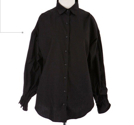 ２色 トップス シャツ ブラウス 夏 春 秋 かわいい きれいめ カジュアル レギュラー丈 半袖 五分袖 パフスリーブ バルーンスリーブ Vネック レギュラーカラー スリム タイト 細身 ストレート