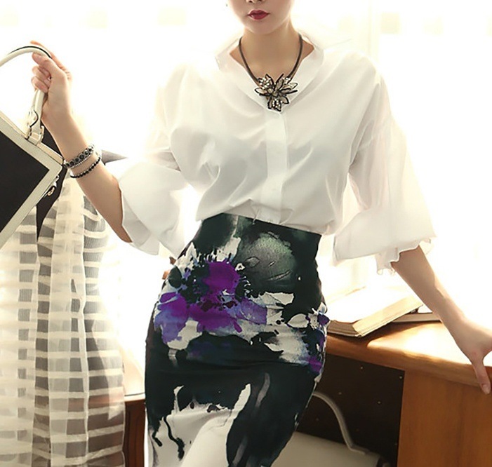 ２色 トップス シャツ ブラウス 夏 春 秋 かわいい きれいめ カジュアル レギュラー丈 半袖 五分袖 パフスリーブ バルーンスリーブ Vネック レギュラーカラー スリム タイト 細身 ストレート