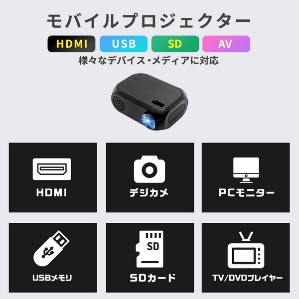 モバイルプロジェクター プロジェクター プロジェクタ 小型プロジェクター モバイル スマホ 600 ルーメン ブラック HDMI 対応 高画質 iOS11 軽量 コンパクト USB ホームシアター