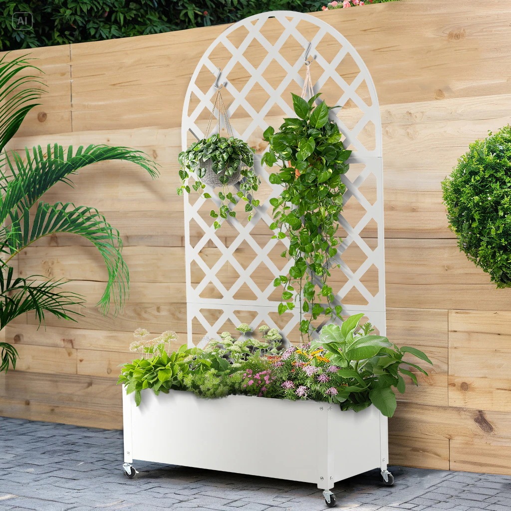 1921フェンス プランター付き 目隠し プランター付き 電着塗装 キャスター付き 簡単設置 90*40*170cm 園芸用品 プランター ガーデンラティス プランターボックス 花壇フェンス ガーデニ