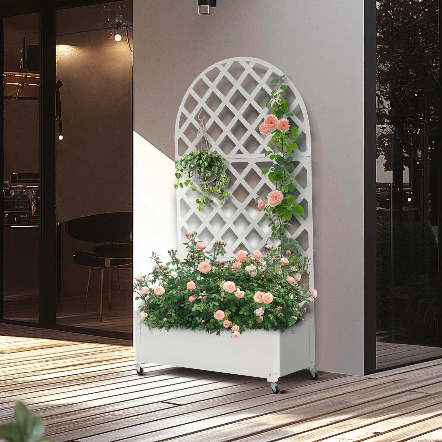 1921フェンス プランター付き 目隠し プランター付き 電着塗装 キャスター付き 簡単設置 90*40*170cm 園芸用品 プランター ガーデンラティス プランターボックス 花壇フェンス ガーデニ