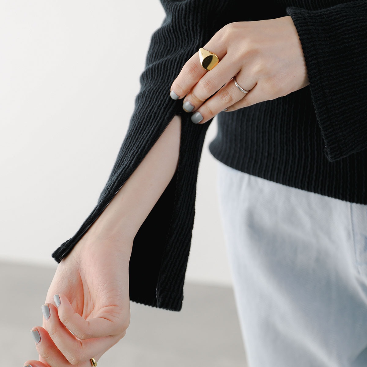 UN-SOPHIE アンソフィー カットソー Frill stripe square neck tops UNG2408202 レディース スクエアネック リブ 長袖 BLACK