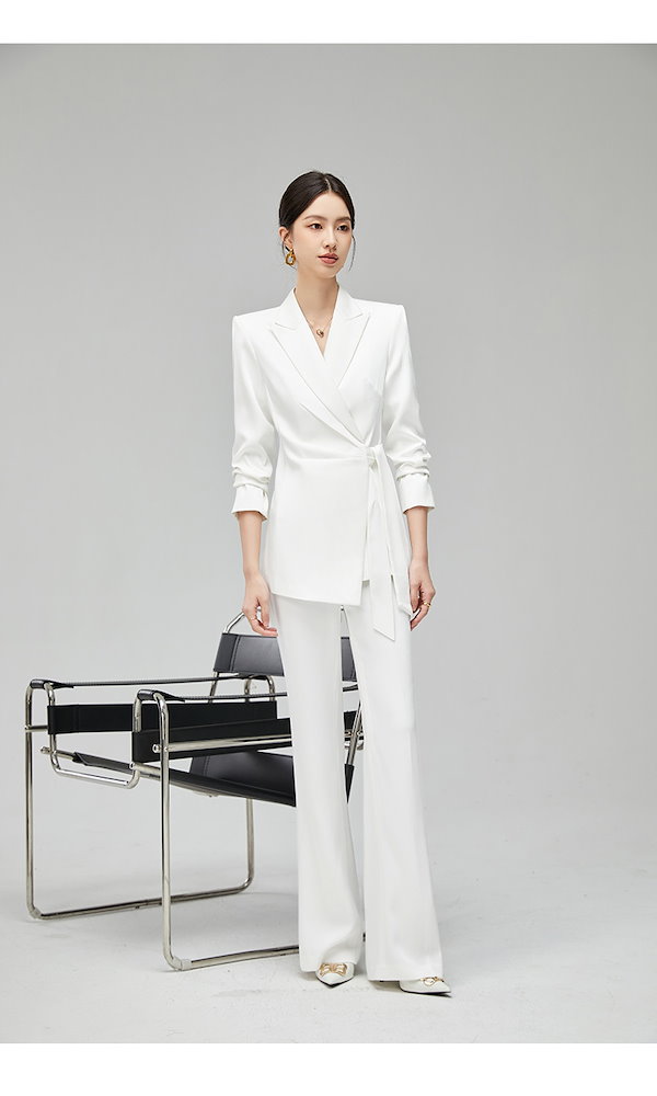 3Color ファッションスーツ スリム ジャケット パンツ Qoo10] レディース スーツ ノーカラージャケット