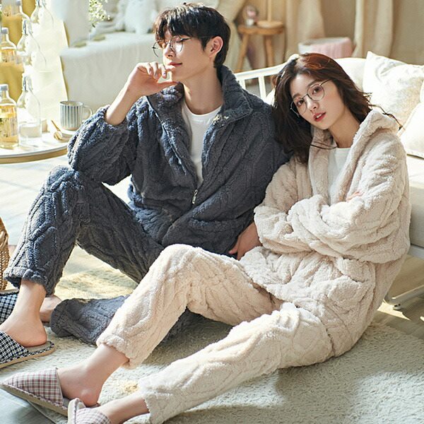 メンズ ルームウェア 冬 パジャマ ペア パジャマ 部屋着 裏起毛 寝間着 ペアルック カップル 夫婦 結婚祝い 長袖 韓国 裏起毛 着る毛布 上下セット あったかい やわらか ロングパンツ 大きいサ
